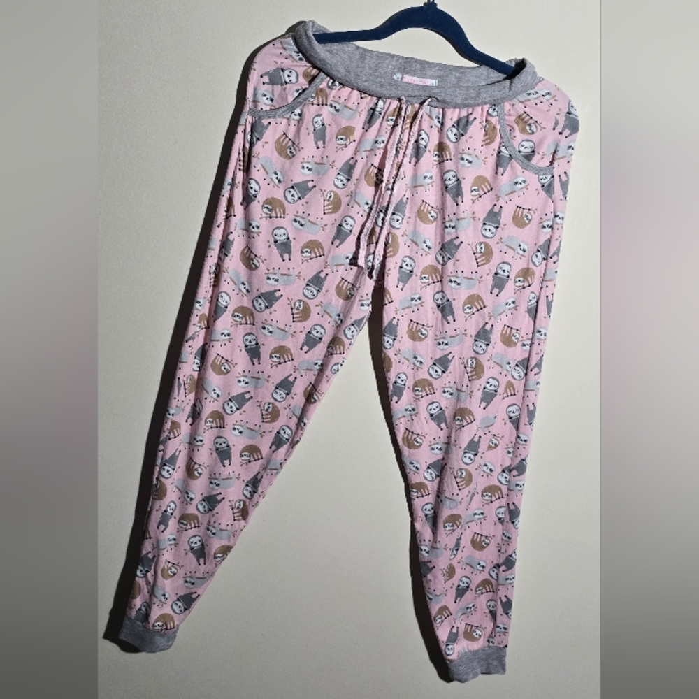 Pink Sloth Print Pajama Pants